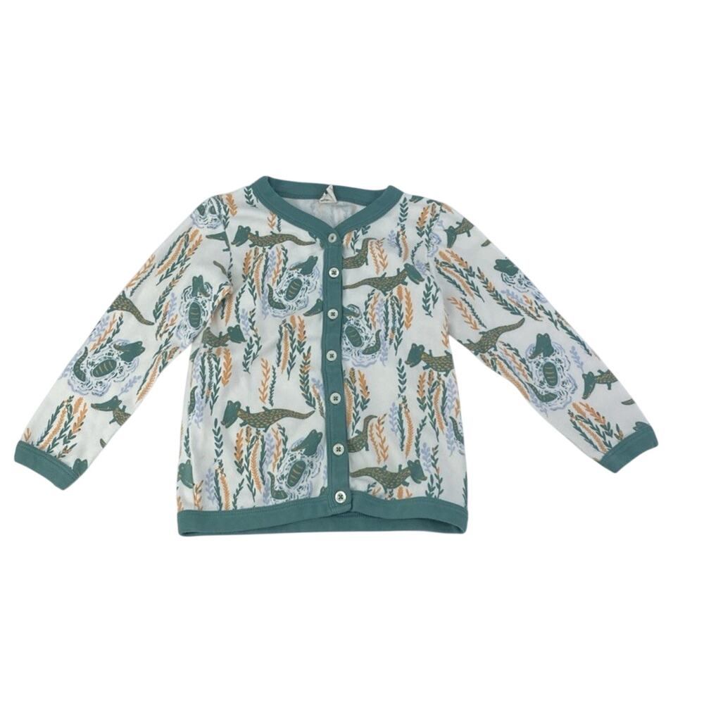 Kate Quinn Long Sleeve Classic V-Neck Alligator Cardigan 5Y 100% Organic Cotton